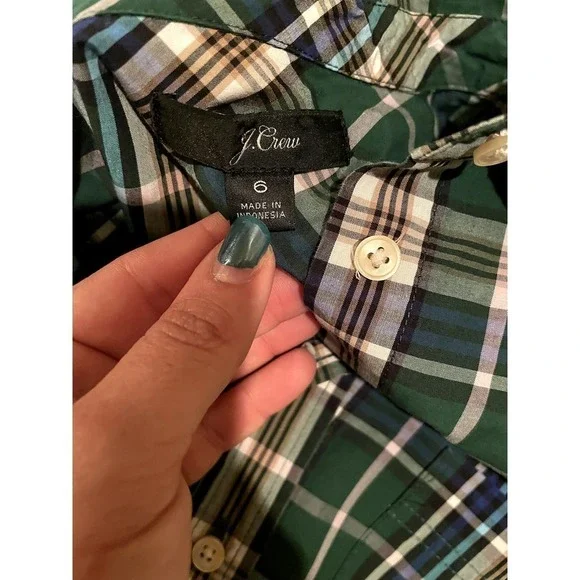 J CrewTraditional Green/Blue Tulsa Plaid Classic Fit Shirt - Picture 4 of 4